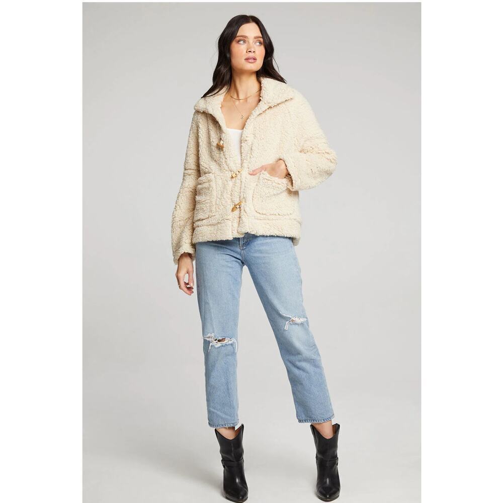 Saltwater Luxe Bexey Toggle Sherpa Jacket Jacket Natural Women's Size S NWT - Picture 2 of 7